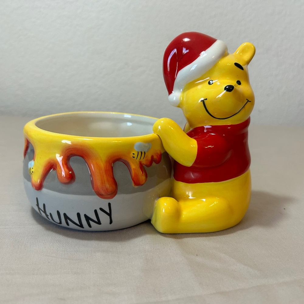 RARE | Winnie The Pooh Honey Pot Candy Dish | Santa Hat Christmas Disney